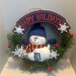 Detroit Tigers 12” Christmas Festive Snowman Holiday Wreath - Blue/ Orange MLB